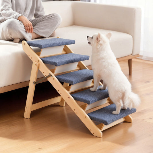 Wood Pet Stairs, 5-Step Dog Stairs for Beds, Sofa & Cars, 150lbs