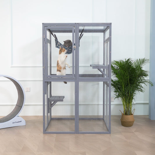 Wooden Cat Catio, Outdoor Cat Enclosure, Cat House with Platforms