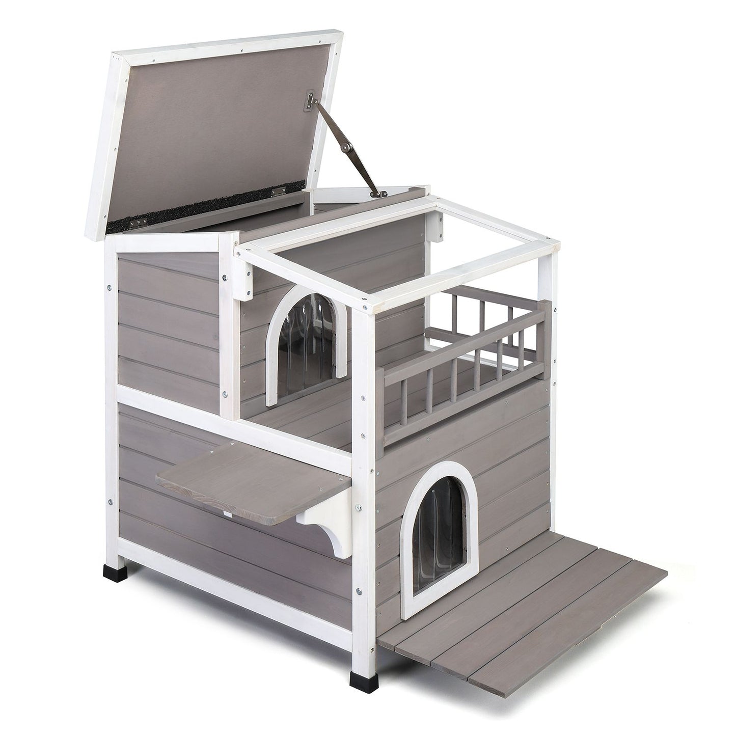 Wooden Cat House 2-Story Indoor Outdoor Luxurious Cat Shelter House