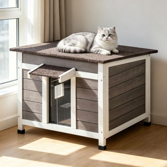 Wooden Cat House with Easy to Clean and Waterproof Protection