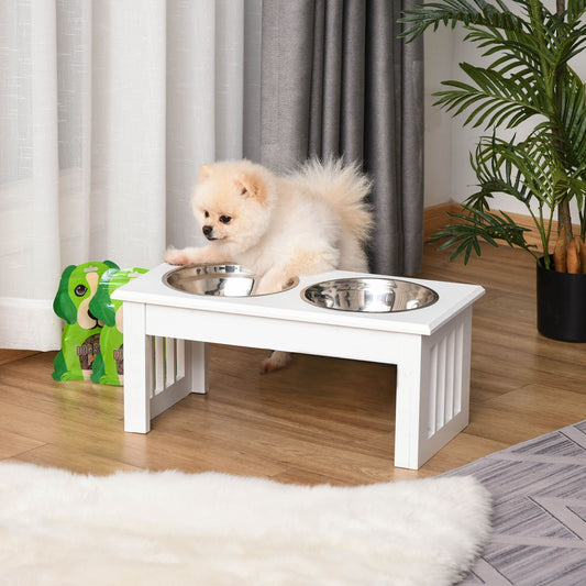Wooden Dog Feeding Station with 2 Stainless Steel Bowls