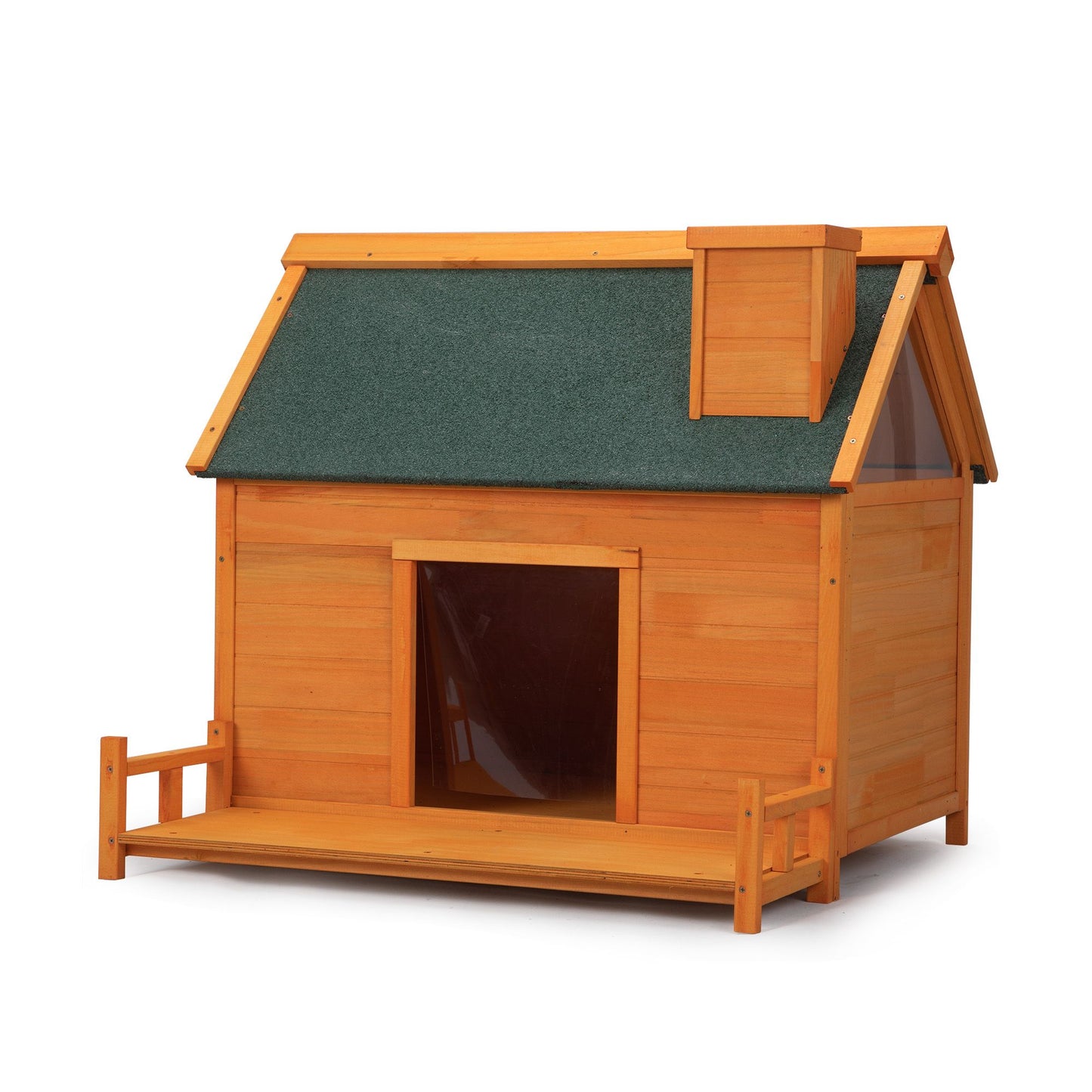 Wooden Dog House, Indoor Outdoor Pet Shelter with Platform, PVC