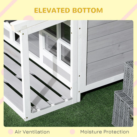 Wooden Dog House with Porch, Dog House Outdoor with Tilt Roof