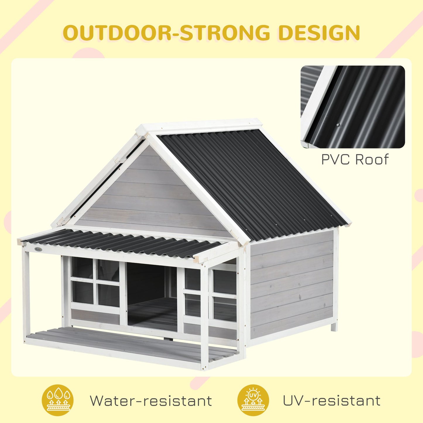 Wooden Dog House with Porch, Dog House Outdoor with Tilt Roof