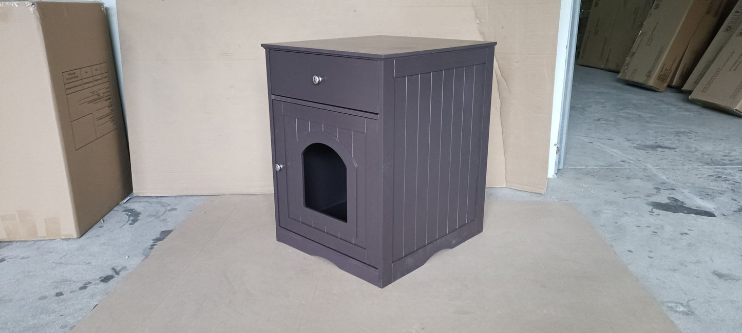 Wooden Pet House Cat Litter Box Enclosure with Drawer, Side Table