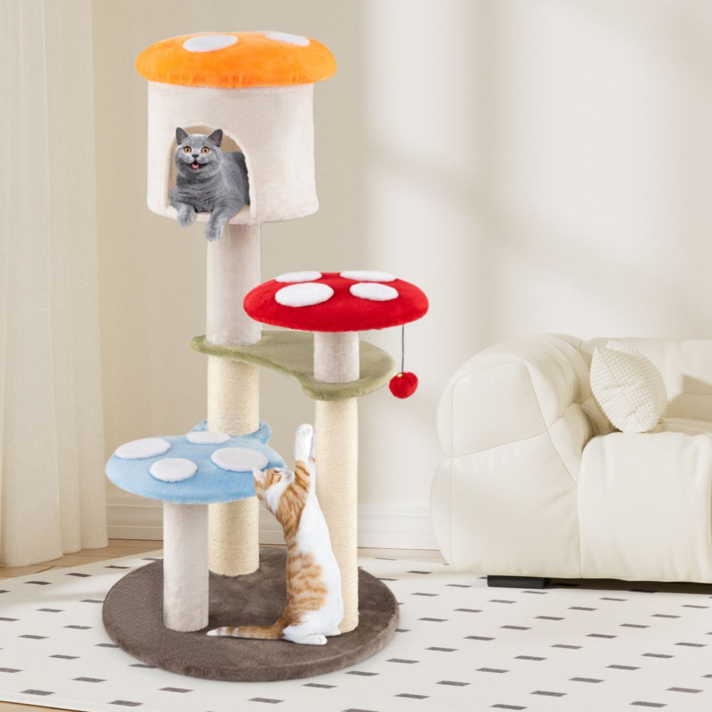 1PC Cute Mushroom Cat Tree with Sisal Scratching Posts Top Condo