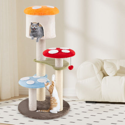 1PC Cute Mushroom Cat Tree with Sisal Scratching Posts Top Condo
