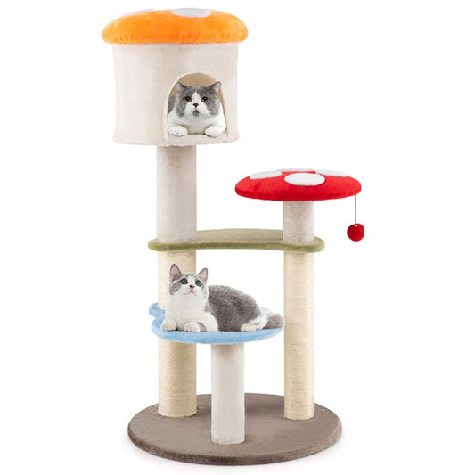 1PC Cute Mushroom Cat Tree with Sisal Scratching Posts Top Condo