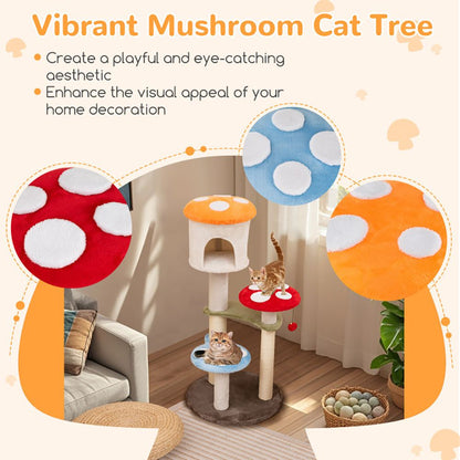 1PC Cute Mushroom Cat Tree with Sisal Scratching Posts Top Condo