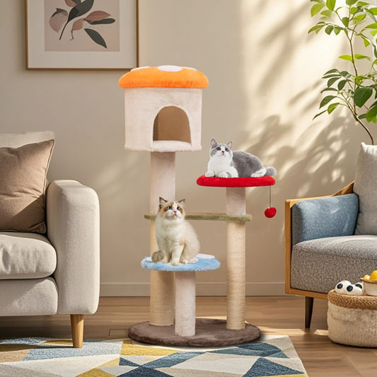 1PC Cute Mushroom Cat Tree with Sisal Scratching Posts Top Condo