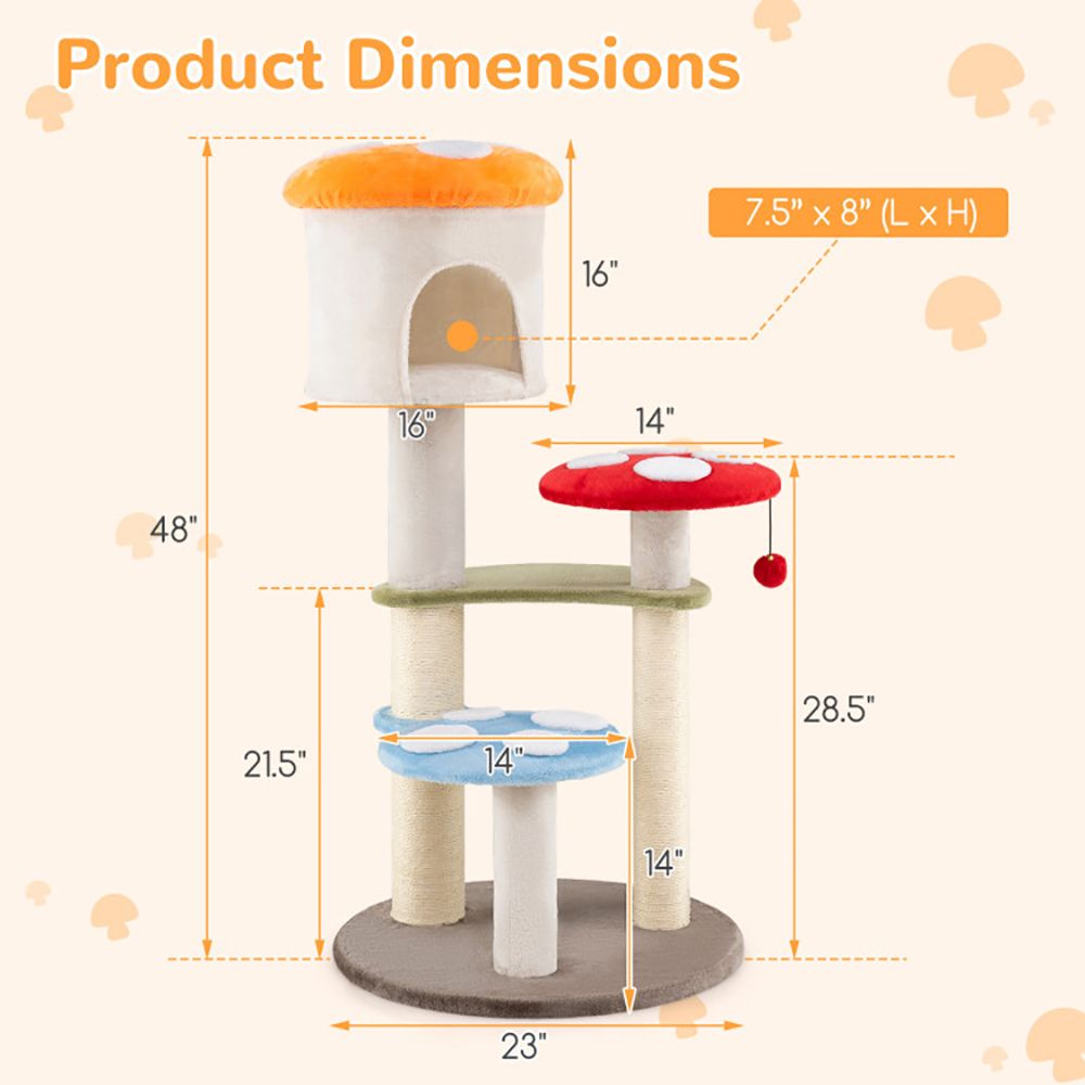 1PC Cute Mushroom Cat Tree with Sisal Scratching Posts Top Condo