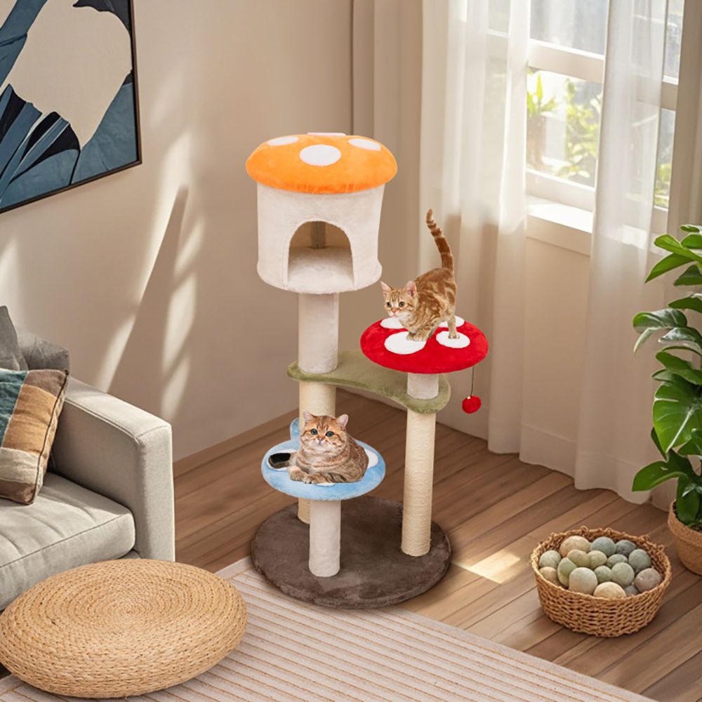 1PC Cute Mushroom Cat Tree with Sisal Scratching Posts Top Condo