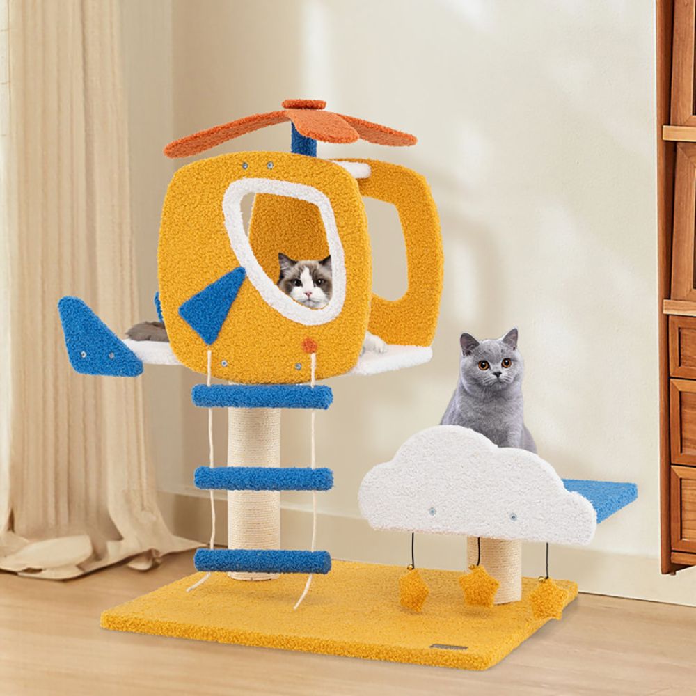 1PC Indoor Small Aviation-Themed Cat Tree Cat Tower with Helicopter