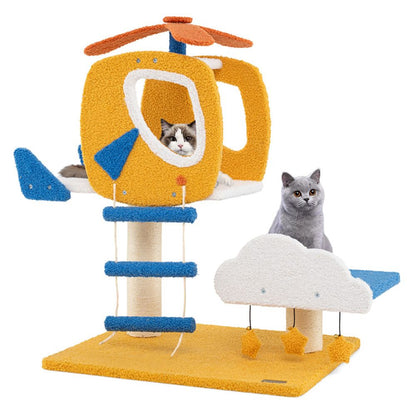 1PC Indoor Small Aviation-Themed Cat Tree Cat Tower with Helicopter