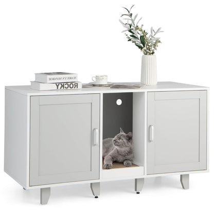 2-Door Cat Litter Box Enclosure with Winding Entry and Scratching