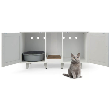 2-Door Cat Litter Box Enclosure with Winding Entry and Scratching
