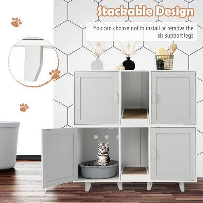 2-Door Cat Litter Box Enclosure with Winding Entry and Scratching
