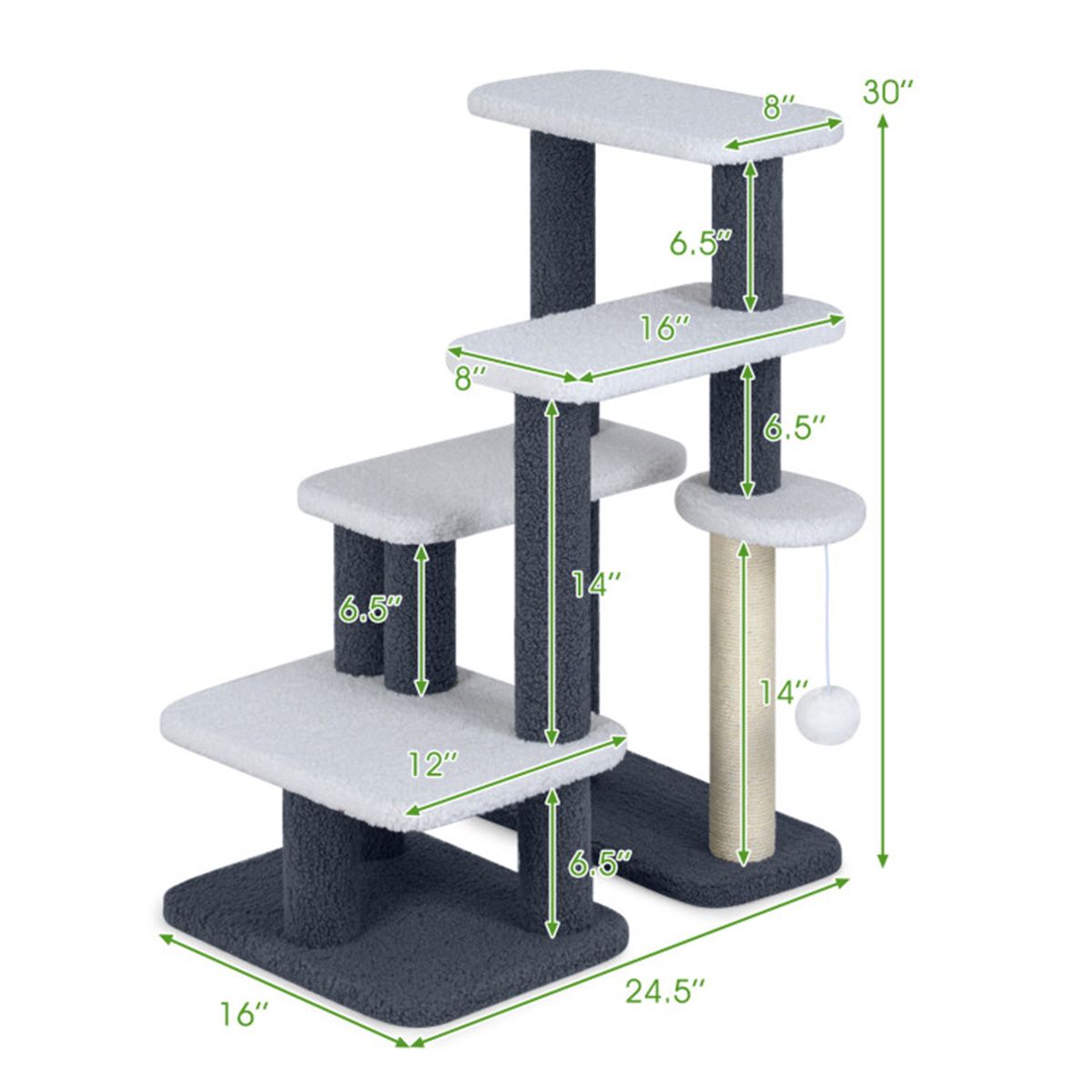 2-in-1 Cat Stairs & Tree with Sisal Scratching Post, 4 Levels