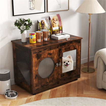 2-in-1 Dog Crate End Table - Rustic Brown, 88lbs Capacity
