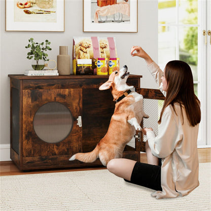 2-in-1 Dog Crate End Table - Rustic Brown, 88lbs Capacity