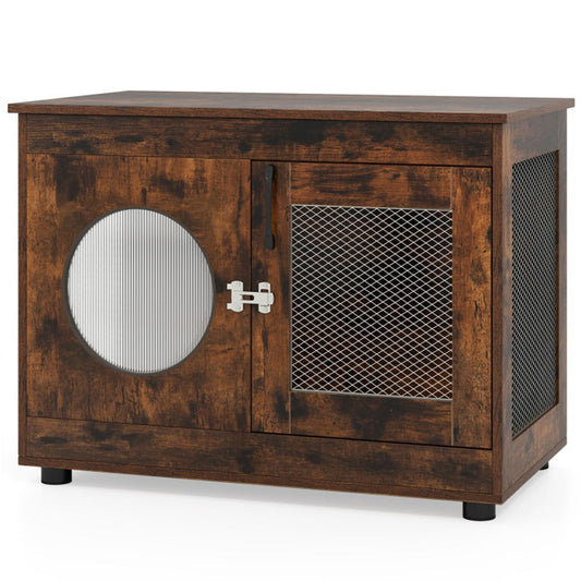 2-in-1 Dog Crate End Table - Rustic Brown, 88lbs Capacity