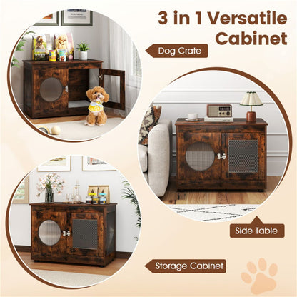 2-in-1 Dog Crate End Table - Rustic Brown, 88lbs Capacity