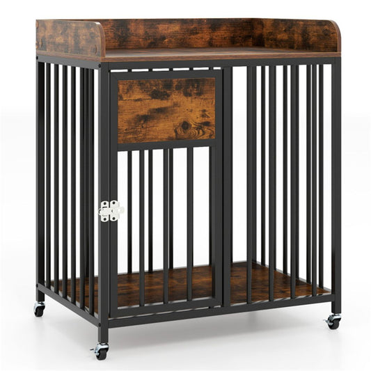 2-in-1 Dog Crate Furniture with Thickened Metal Tubes, Lockable