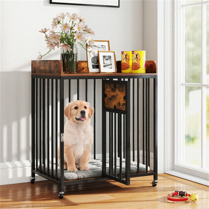 2-in-1 Dog Crate Furniture with Thickened Metal Tubes, Lockable