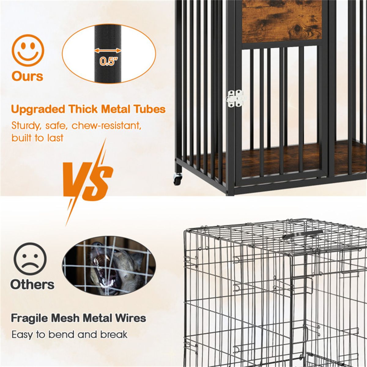 2-in-1 Dog Crate Furniture with Thickened Metal Tubes, Lockable
