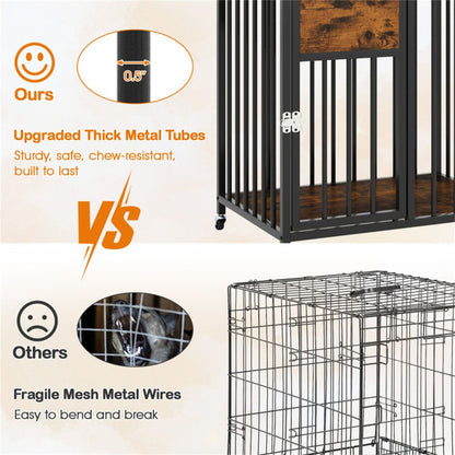 2-in-1 Dog Crate Furniture with Thickened Metal Tubes, Lockable