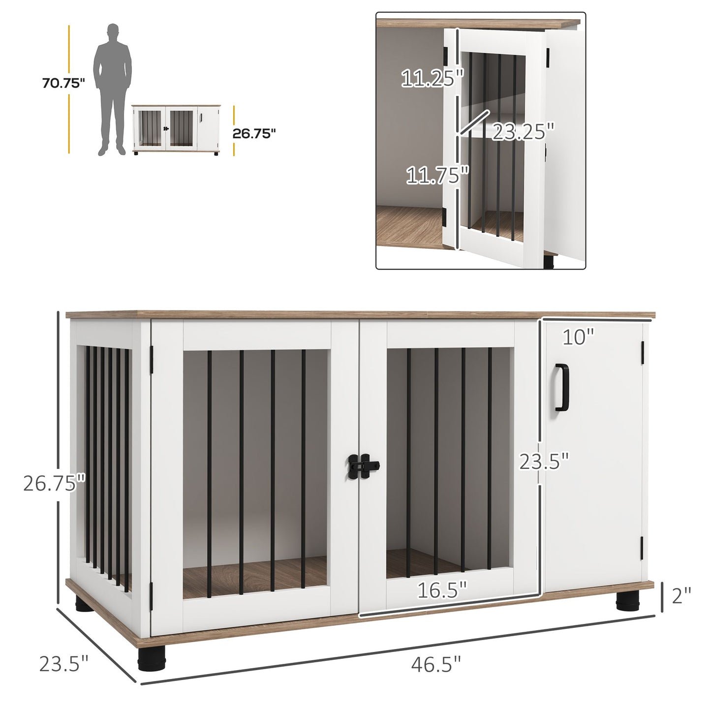 2-in-1 Dog Crate Table with Double Doors and Storage, Dog Cage