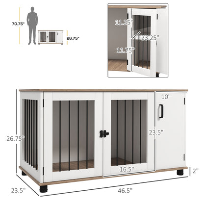 2-in-1 Dog Crate Table with Double Doors and Storage, Dog Cage