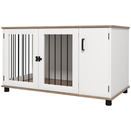 2-in-1 Dog Crate Table with Double Doors and Storage, Dog Cage
