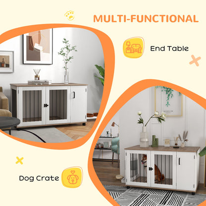2-in-1 Dog Crate Table with Double Doors and Storage, Dog Cage