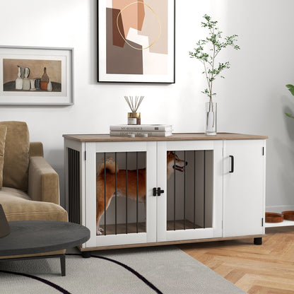 2-in-1 Dog Crate Table with Double Doors and Storage, Dog Cage