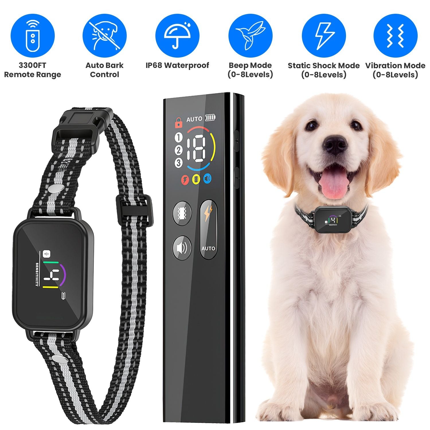 2-in-1 Dog Shock and Bark Collar Dog Training Collar with Remote