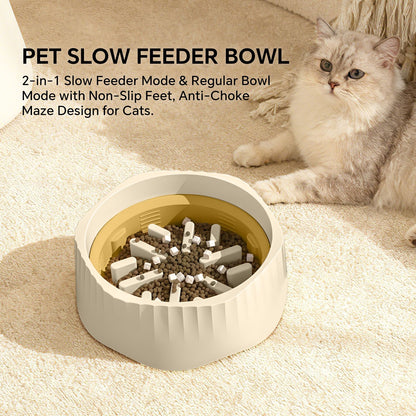 2-in-1 Dual Mode Large Plastic Cat Slow Feeder Bowl, Switchable