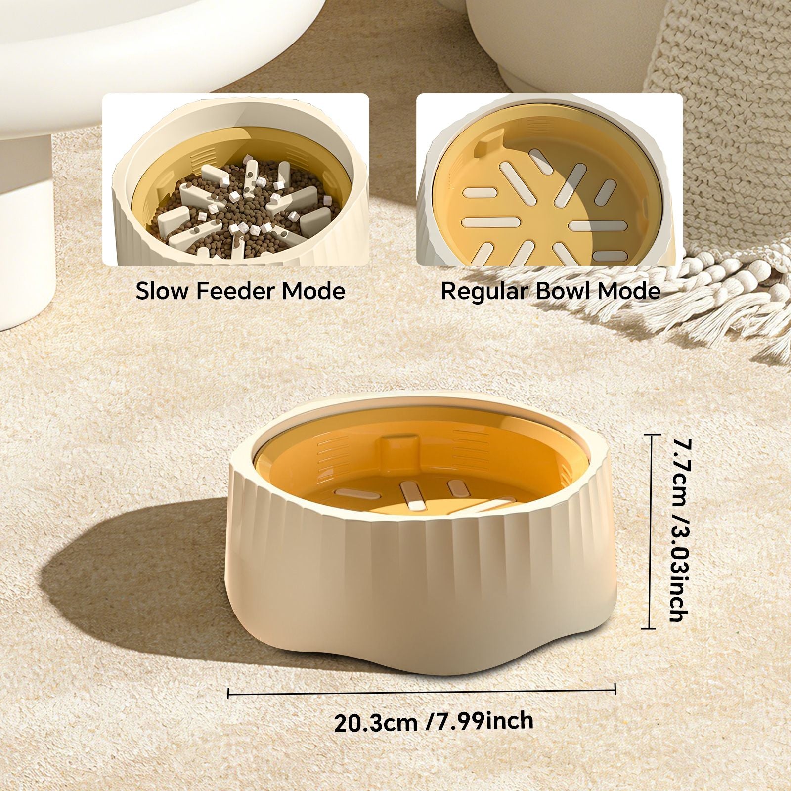 2-in-1 Dual Mode Large Plastic Cat Slow Feeder Bowl, Switchable