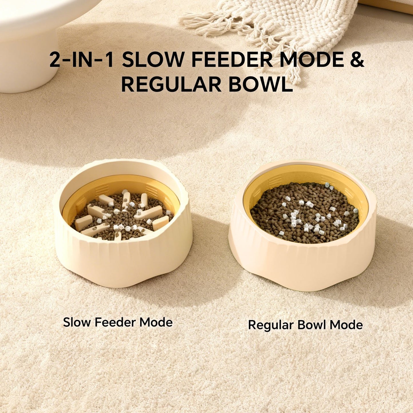 2-in-1 Dual Mode Large Plastic Cat Slow Feeder Bowl, Switchable