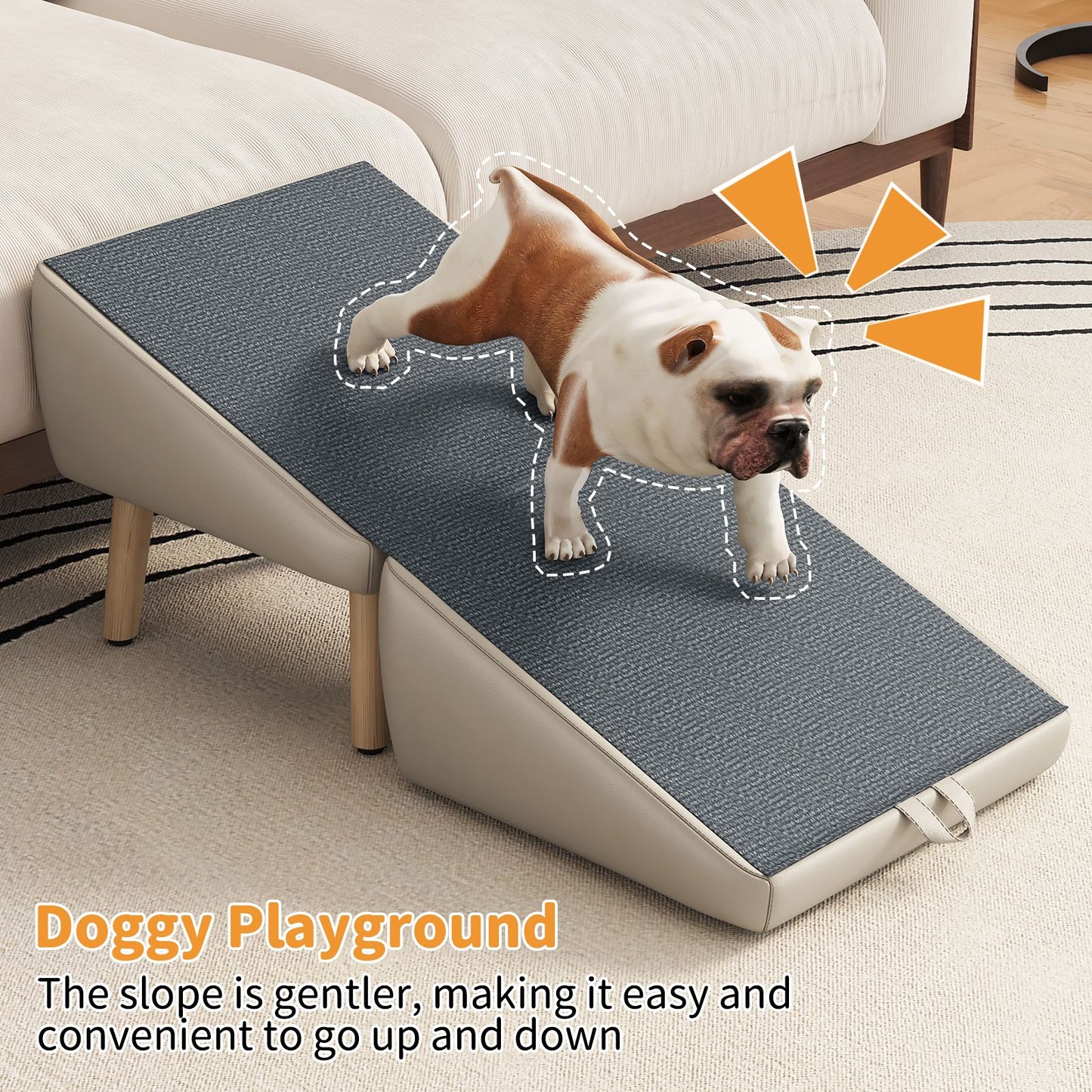 2-in-1 Foldable Pet Stairs Wooden Dog Ramp Non-Slip Portable Steps