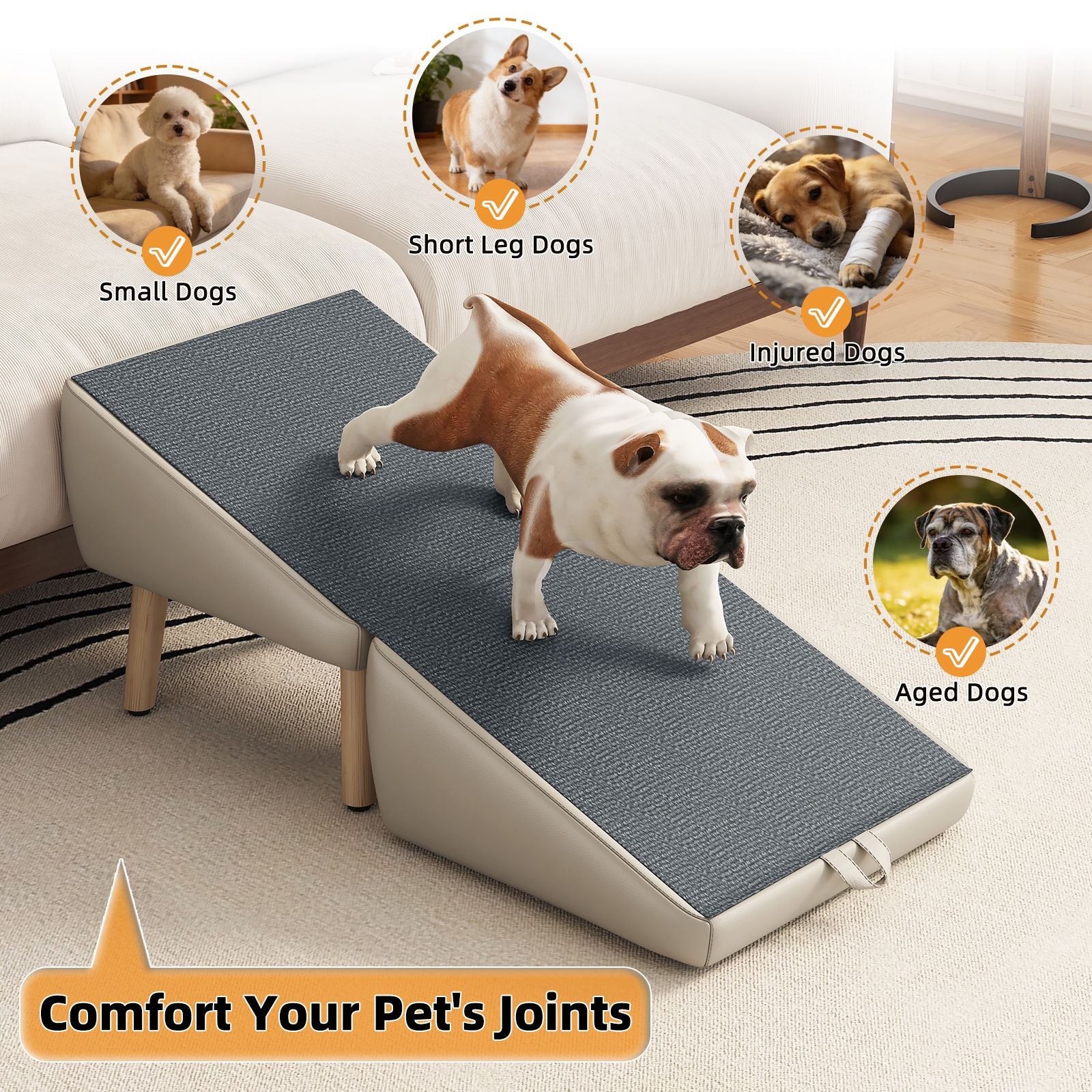 2-in-1 Foldable Pet Stairs Wooden Dog Ramp Non-Slip Portable Steps