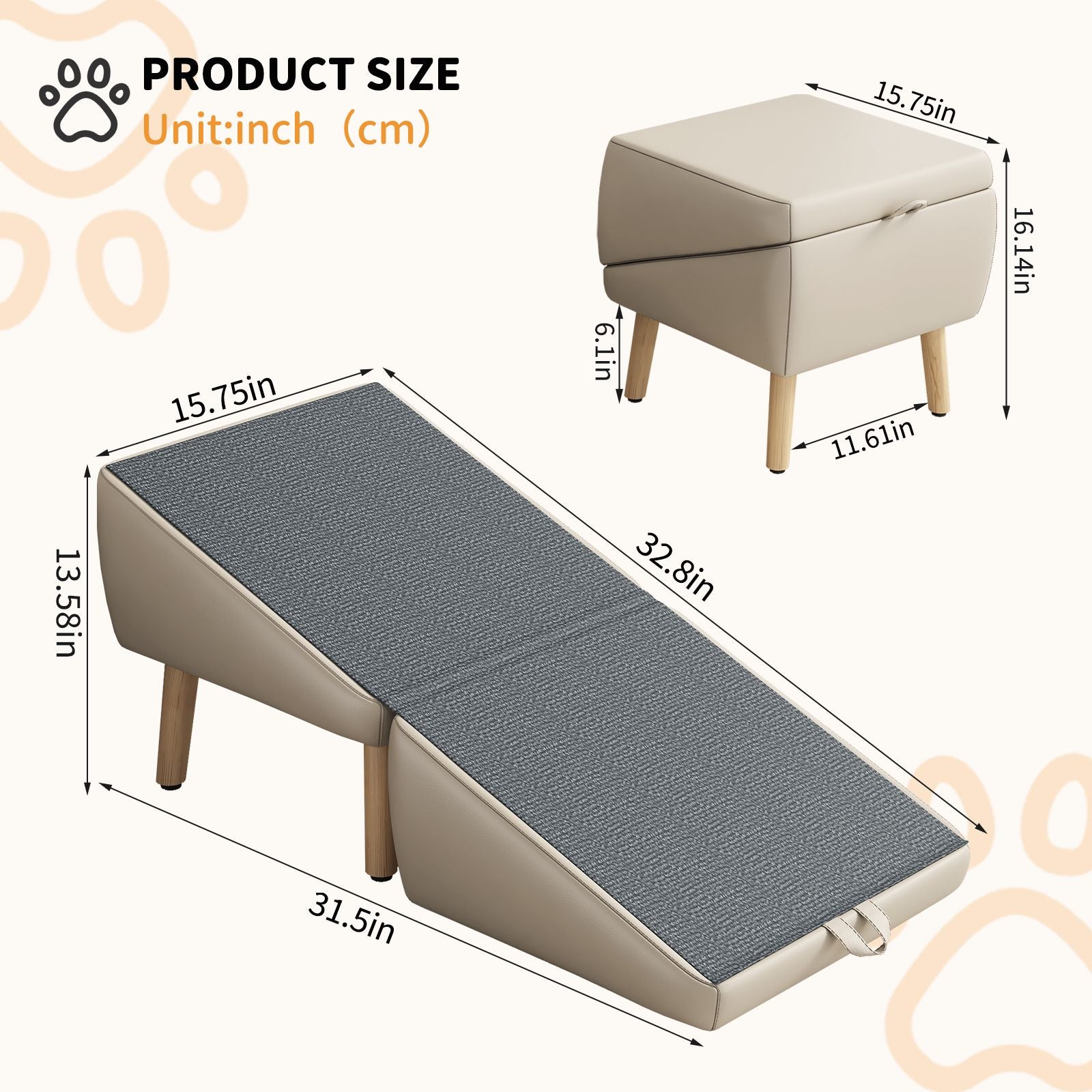 2-in-1 Foldable Pet Stairs Wooden Dog Ramp Non-Slip Portable Steps