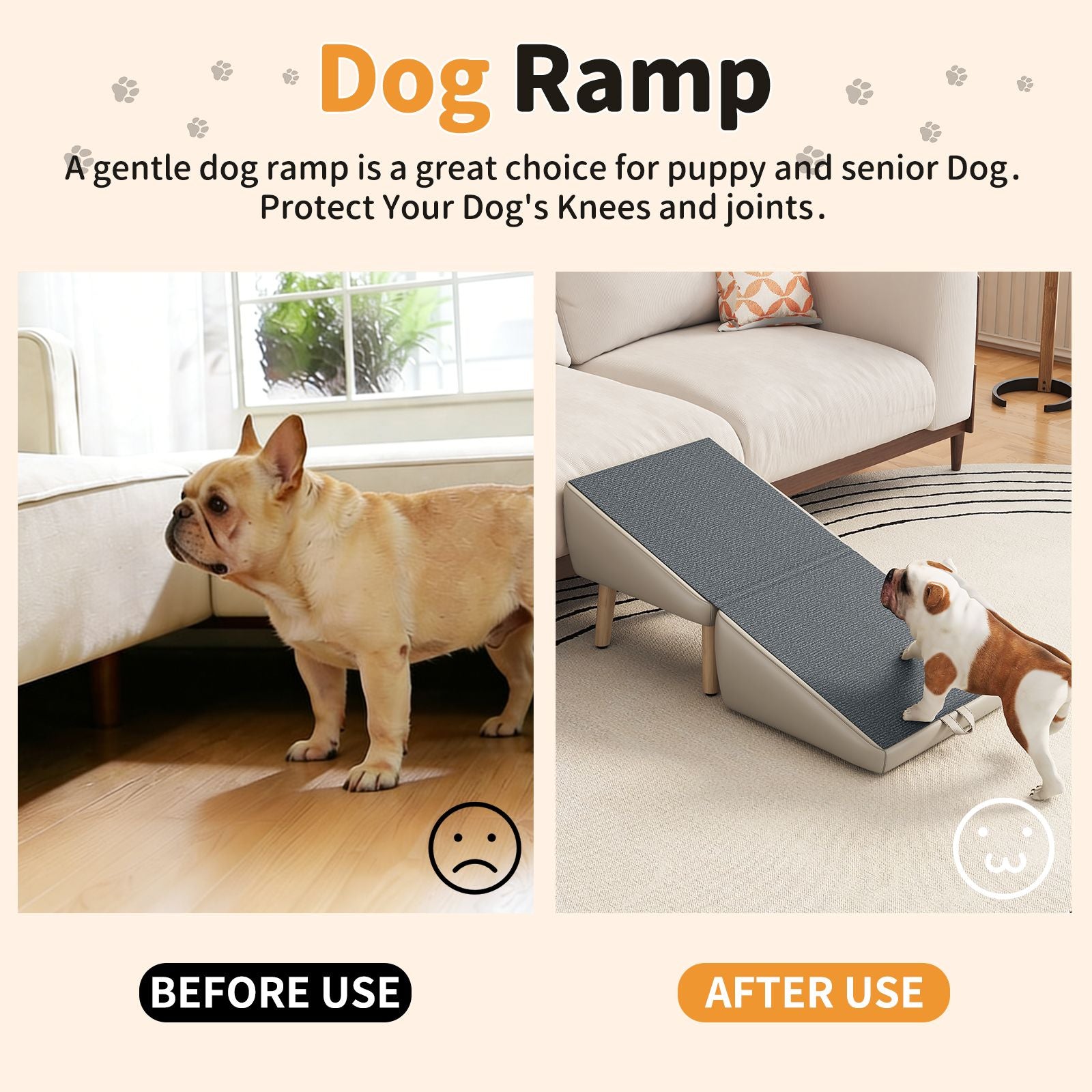 2-in-1 Foldable Pet Stairs Wooden Dog Ramp Non-Slip Portable Steps