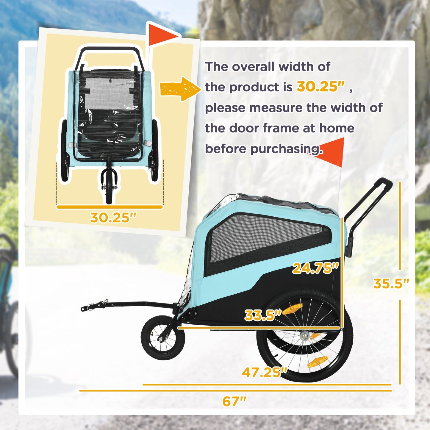 2-in-1 Large Dog Bike Trailer & Stroller Combo with Safety Hitch