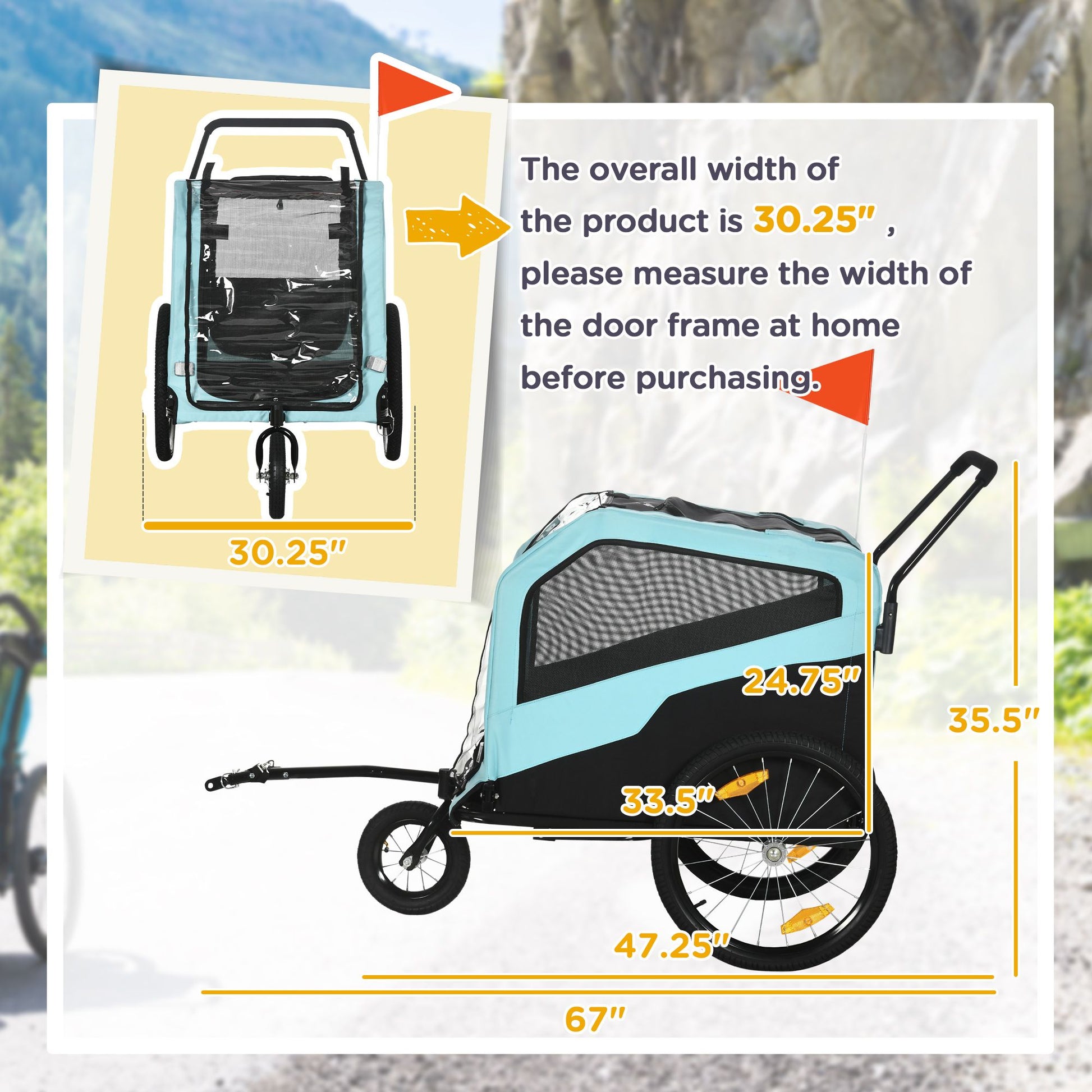 2-in-1 Large Dog Bike Trailer & Stroller Combo with Safety Hitch