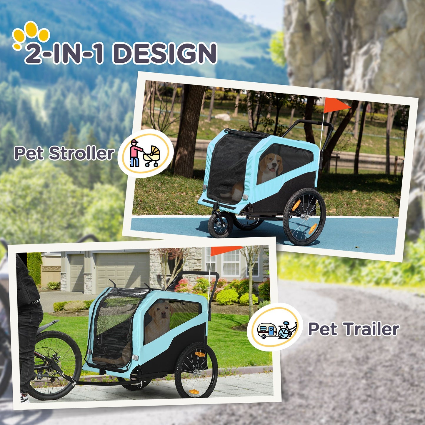 2-in-1 Large Dog Bike Trailer & Stroller Combo with Safety Hitch