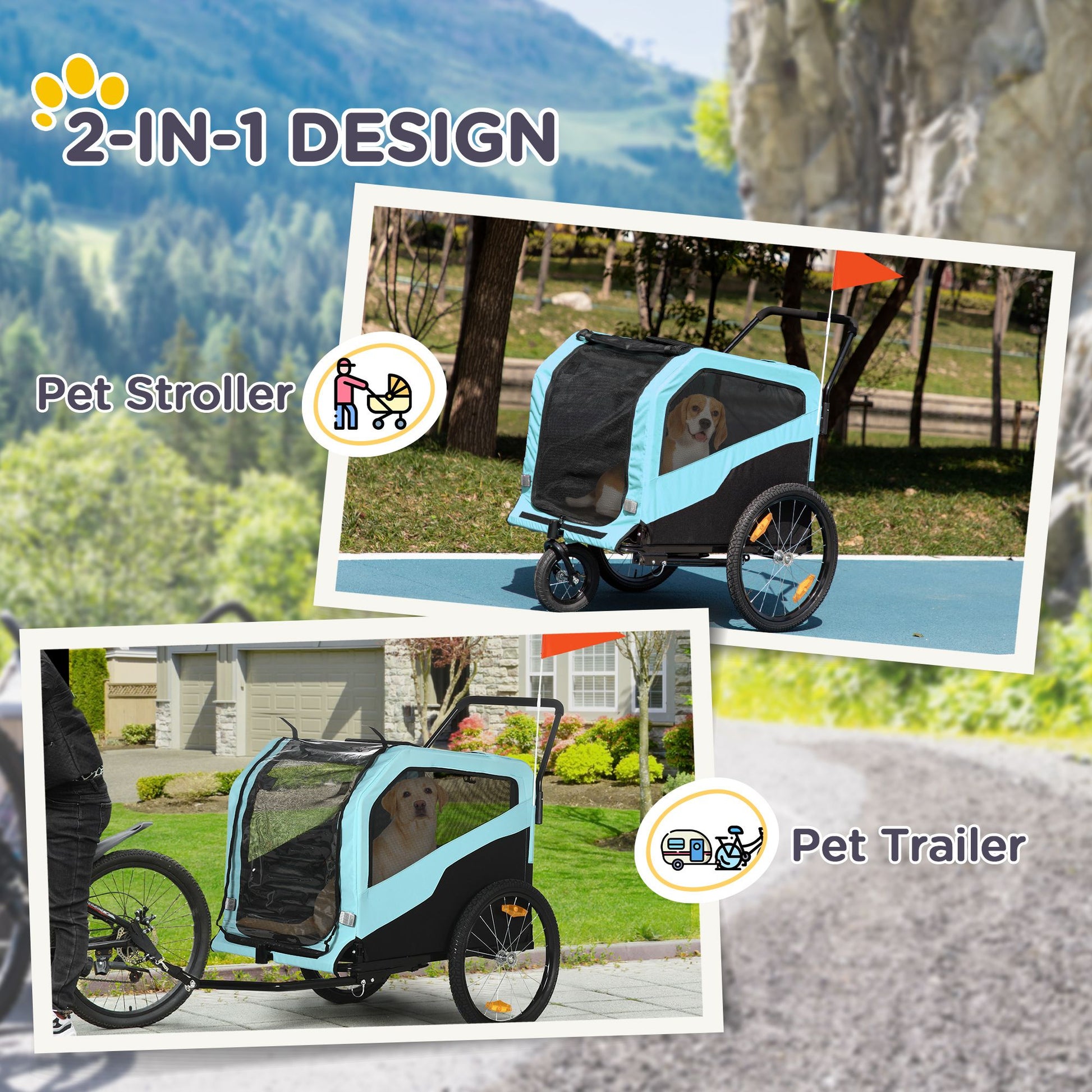 2-in-1 Large Dog Bike Trailer & Stroller Combo with Safety Hitch