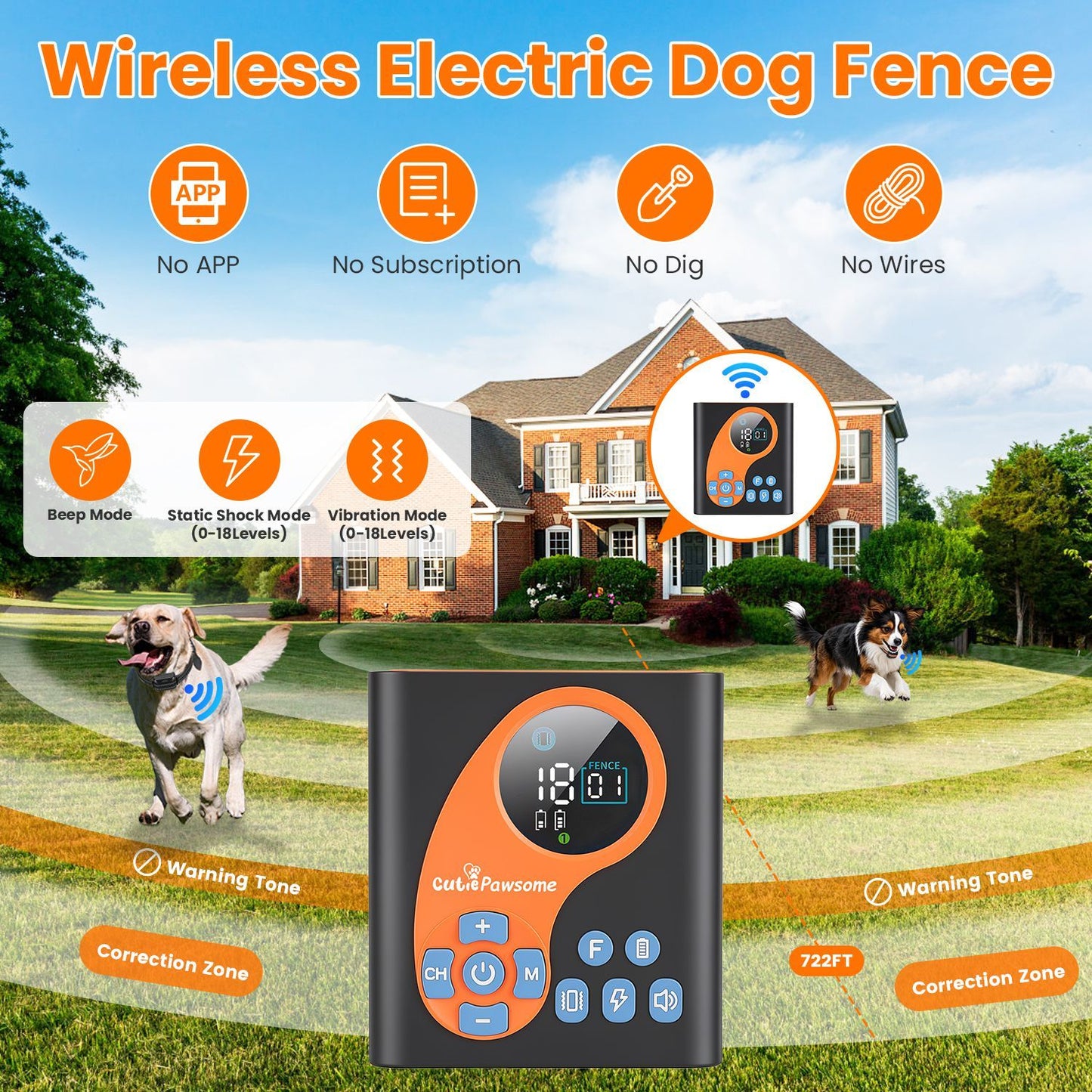 In 1 Wireless Dog Fence System with 1/2 Training Collars(Options)
