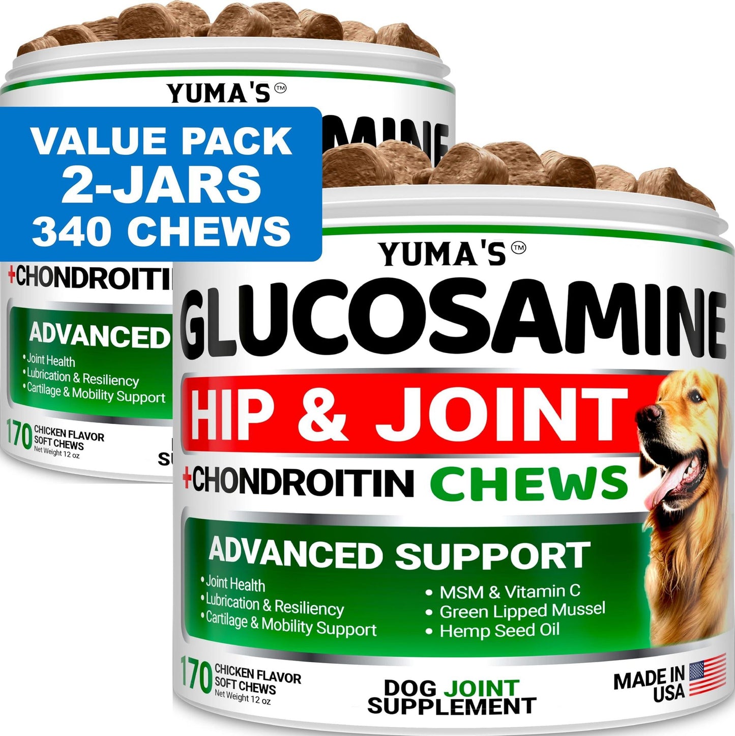 Glucosamine Chondroitin Hip & Joint Chews for Dogs, 2 Pack