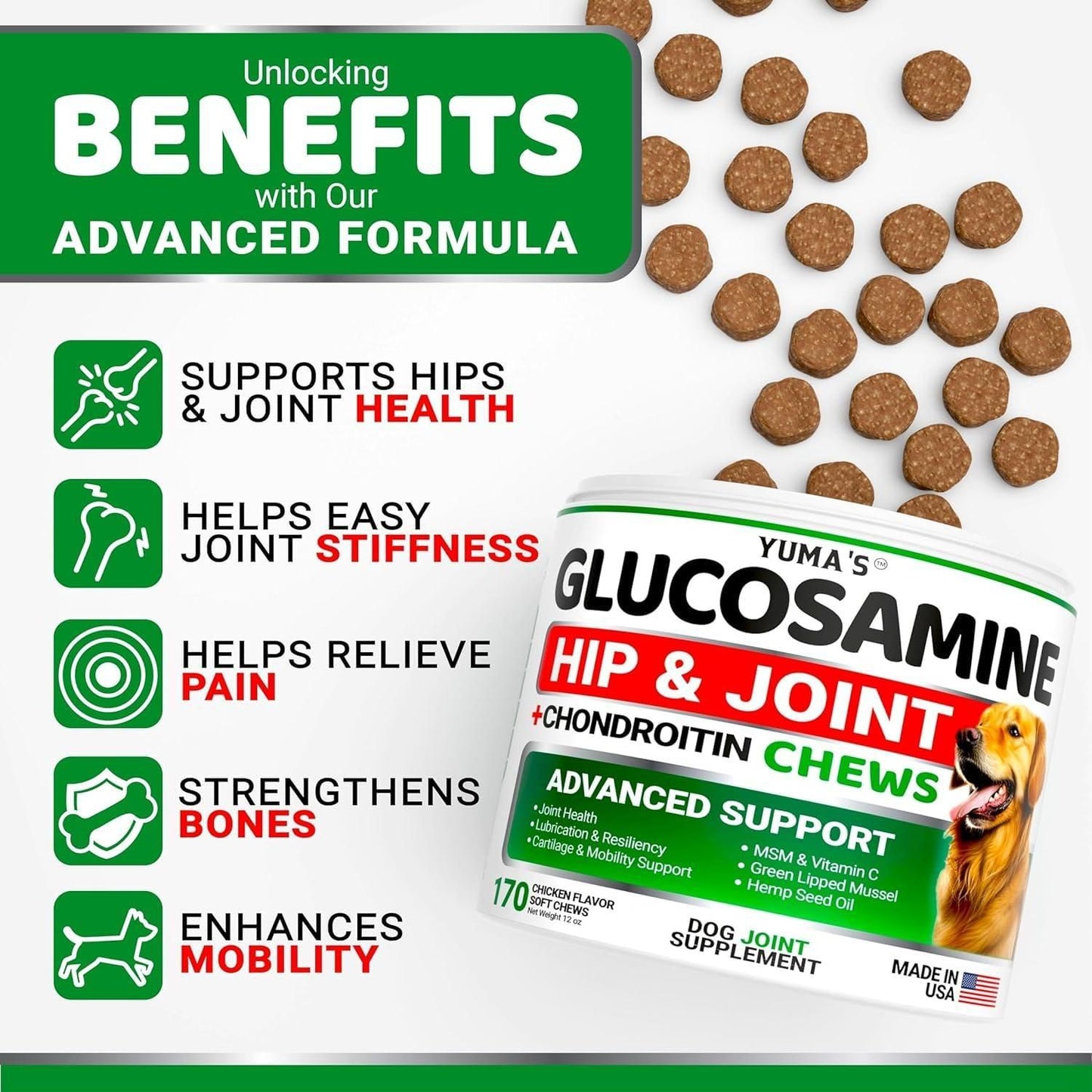 Glucosamine Chondroitin Hip & Joint Chews for Dogs, 2 Pack